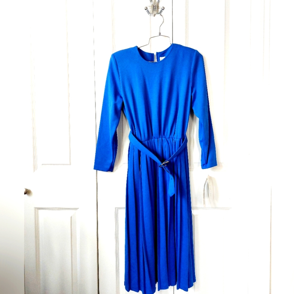 NWT Vintage 80s Blue Dress & Belt‎ Terri Ellen size 10P